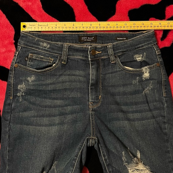 Judy Blue Womens Jeans 11 30 Stretch Chewed Hem Festival Boho Distressed Skinny - Picture 13 of 16